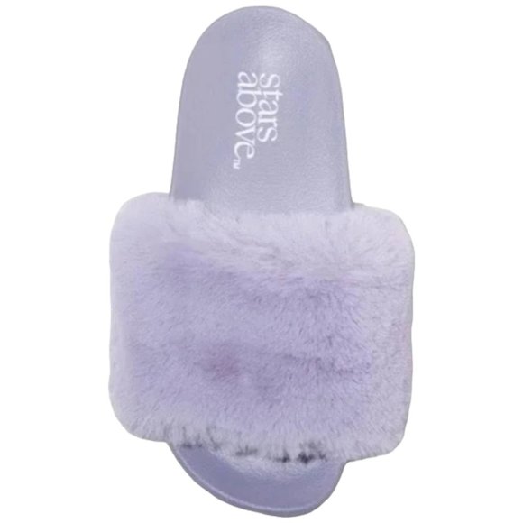 Small (5-6) - STARS ABOVE - Slippers Slides Gray Furry Fuzzy NEW - Picture 2 of 5